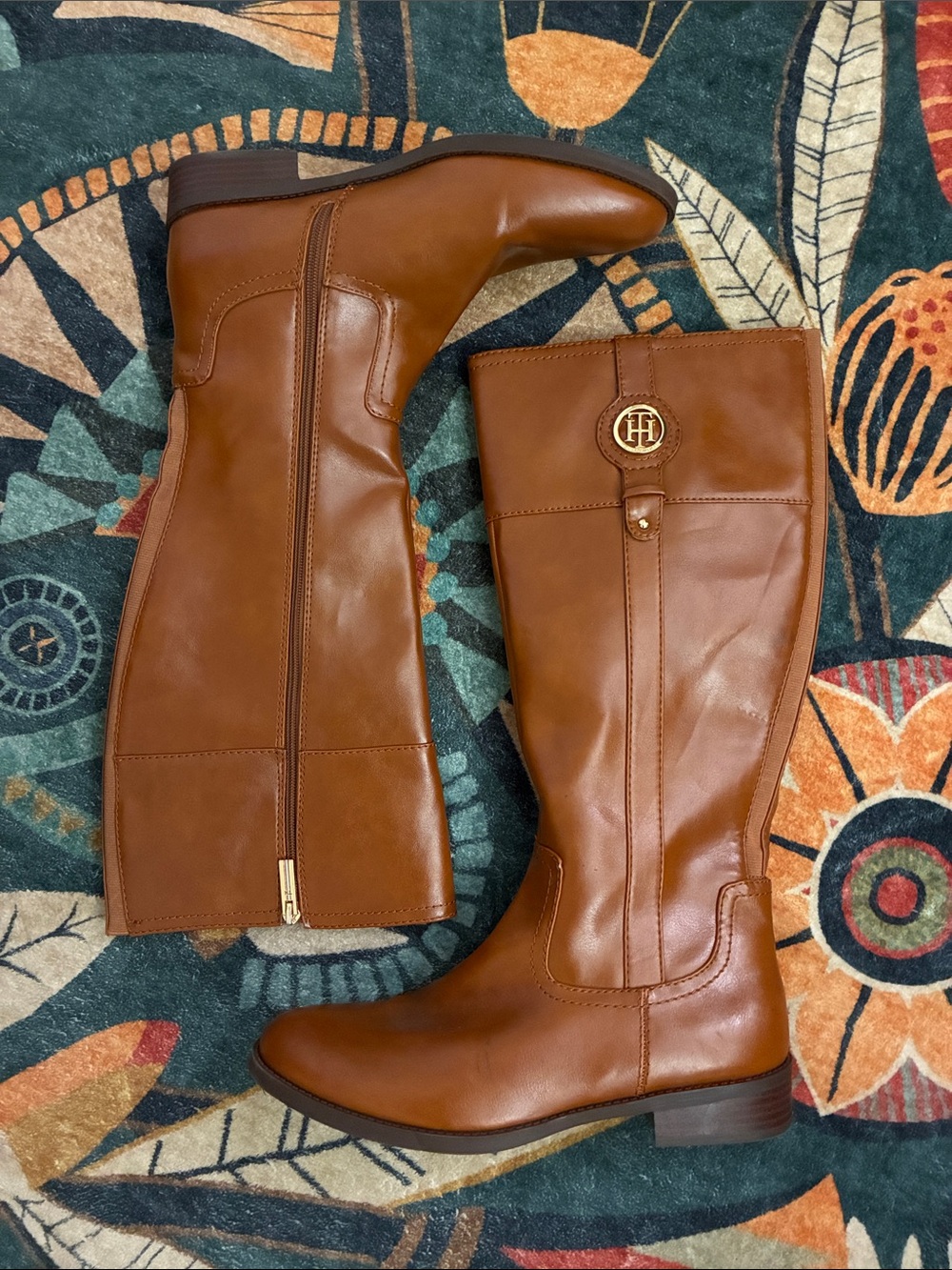 Tommy Hilfiger Cognac Brown Leather Knee-High Boots Size 10